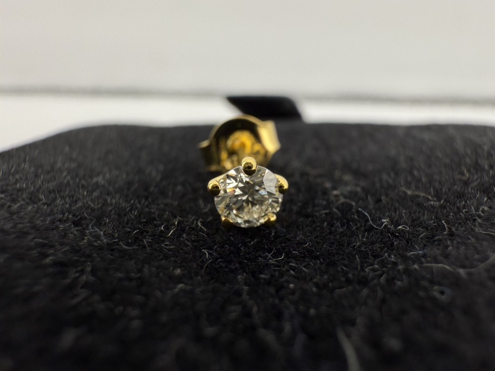 天然鑽石耳環一只 0.2ct/G/VS2/車工完美 18黃K金 n1454