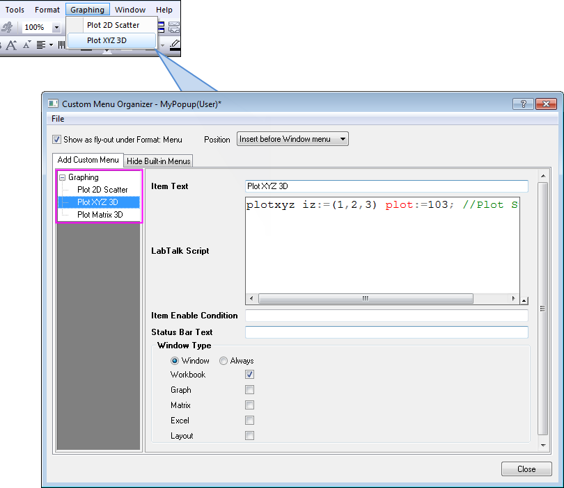 描述 : http://cloud.originlab.com/images/WikiWeb/Programming_page/LabTalk_Custom_Menu.png