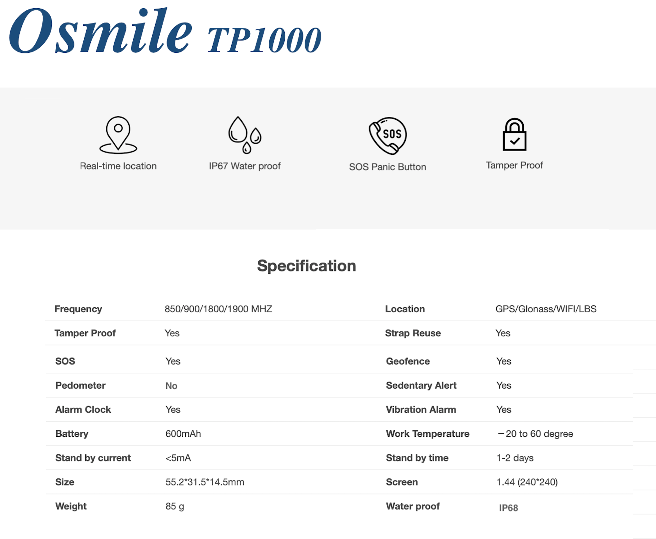 Osmile TP1000 - Relo-Ocare - Su socio de soluciones de sistemas de salud  en la nubeGPS tracker provider-Productos