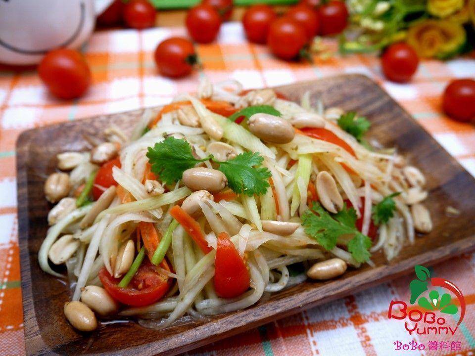 泰式凉拌木瓜丝, 荤素都有-bobo泰式美食酱料馆