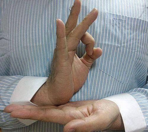 ￭ 持蓮印。左手托在右手下方…右手打蓮花指…置於胸窩兩乳溝間…持觀音法或咒語時用